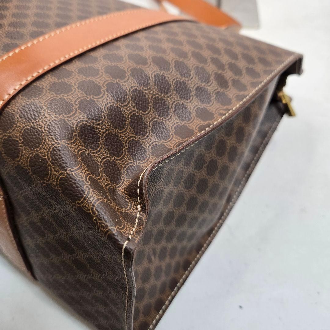 CELINE Macadam Pattern Triomphe Tote Bag Brown Leather Authentic Good Condition