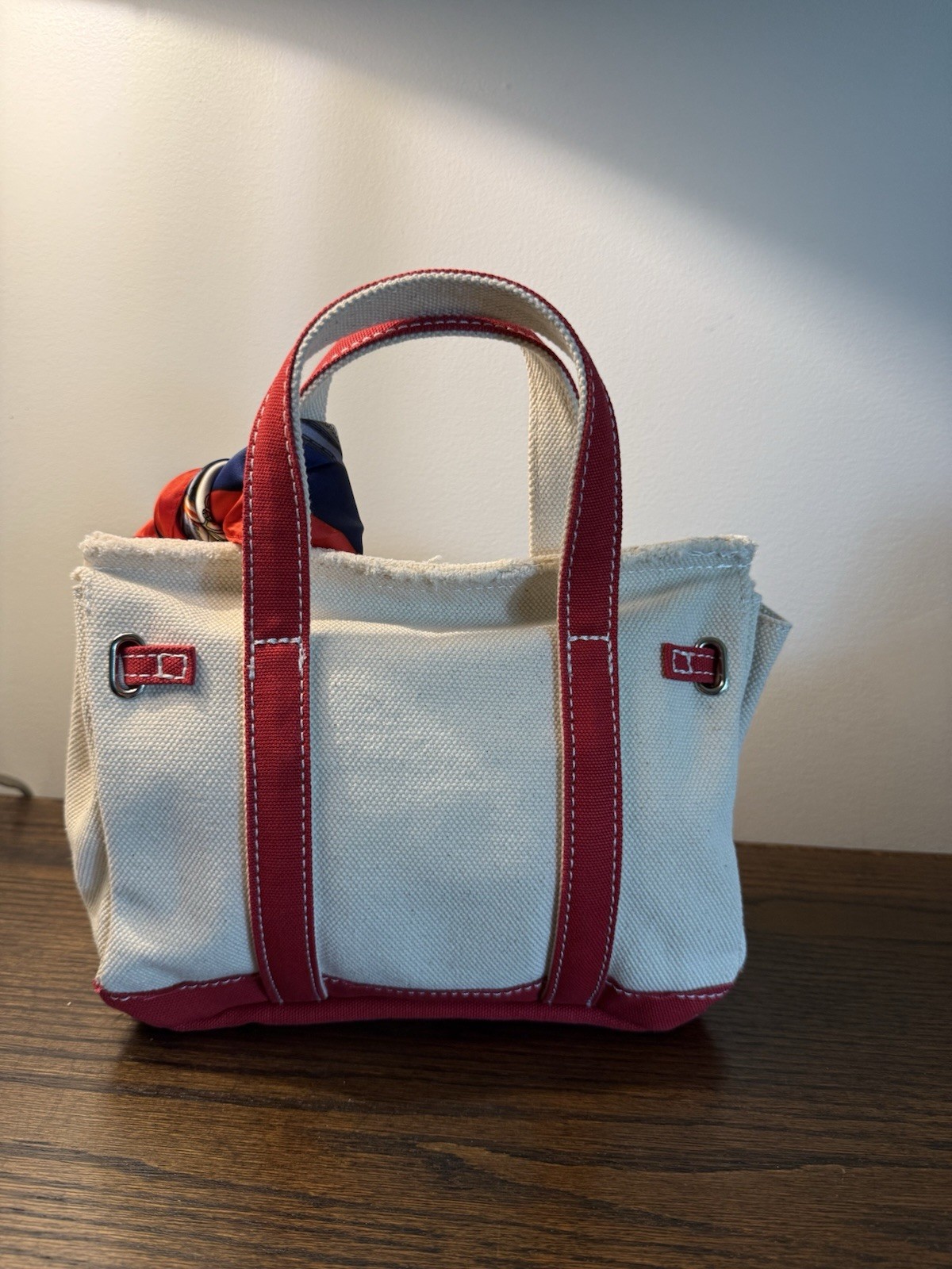 NEW SUNWIN SMALL CANVAS BOATKIN BEIGE/ RED BOAT TOTE BAG WITH 2 INNER POCKETS