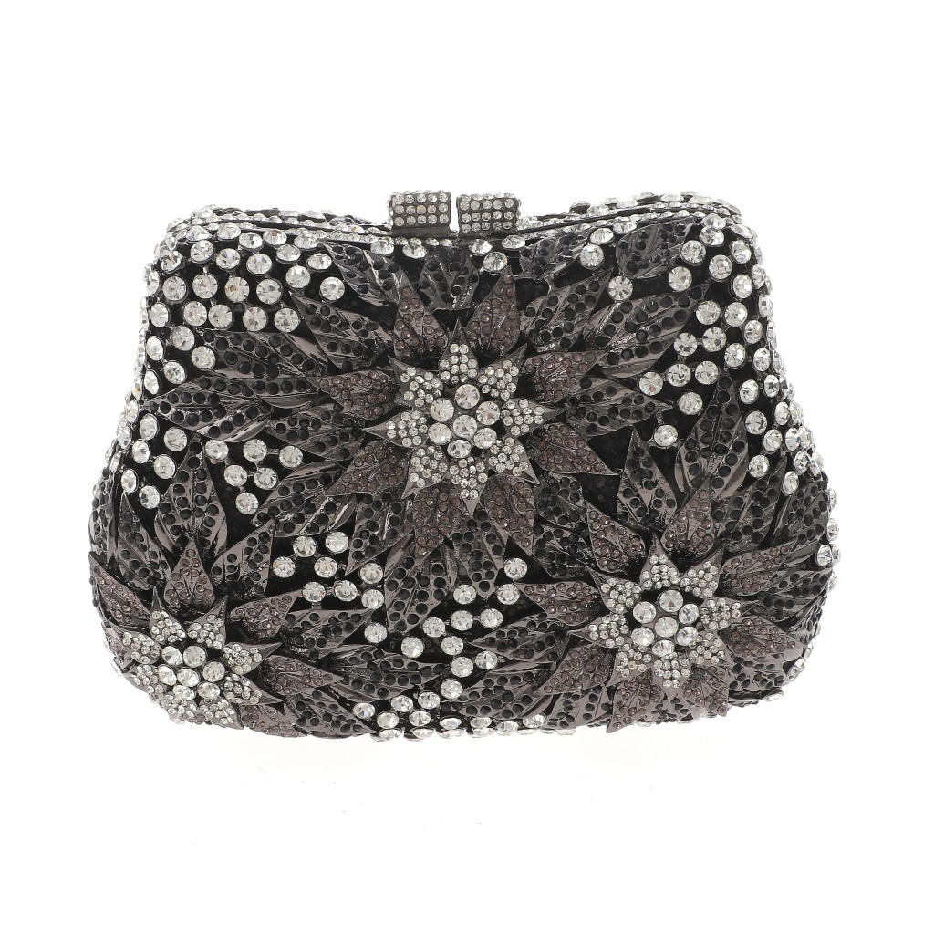 Hermatite Tone Alloy Metal Fashion Crystal Rhinestone Clutch Bag HB6039-BNC