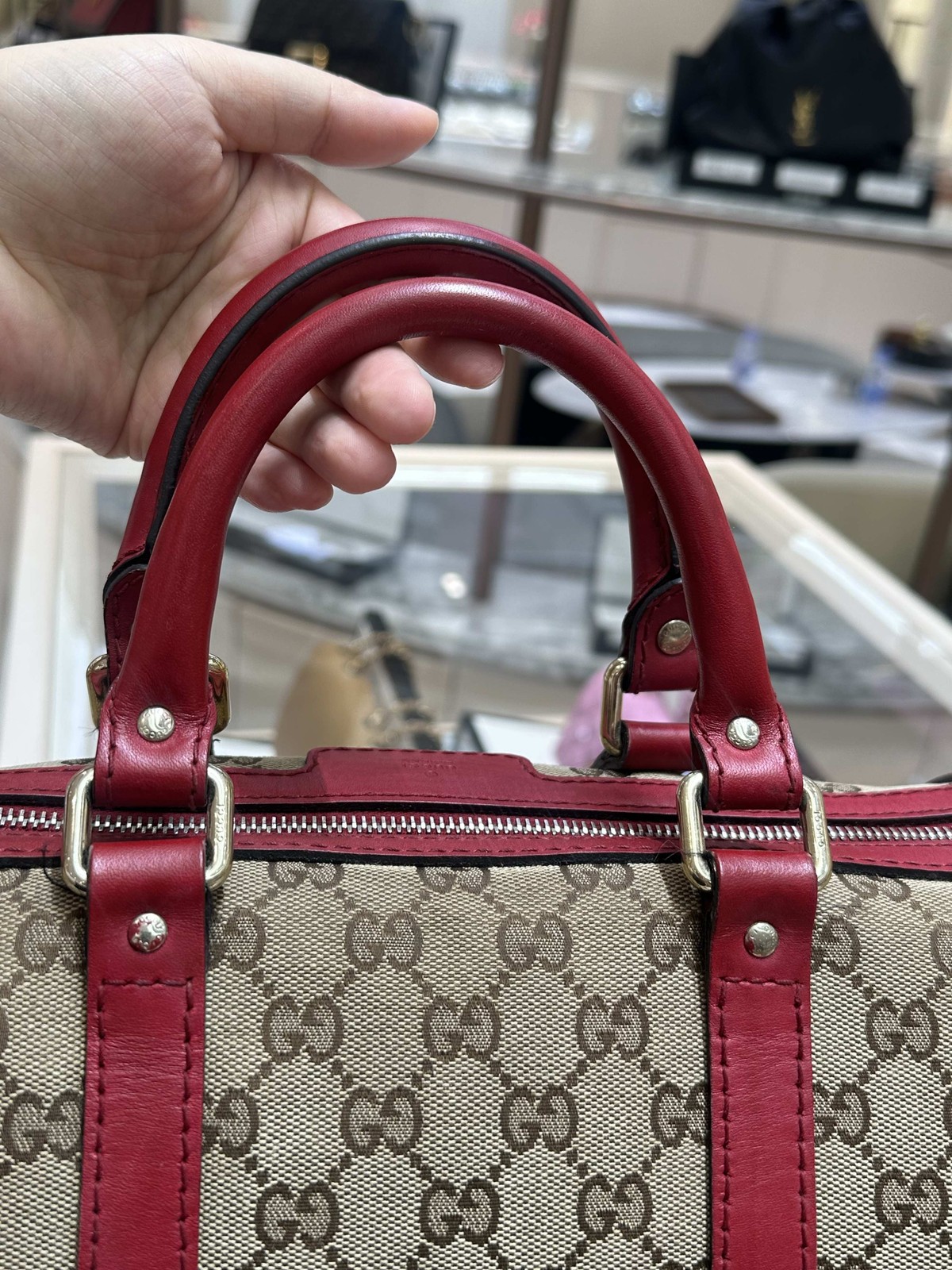 Gucci Medium GG Canvas Joy Boston Bag Beige Auth