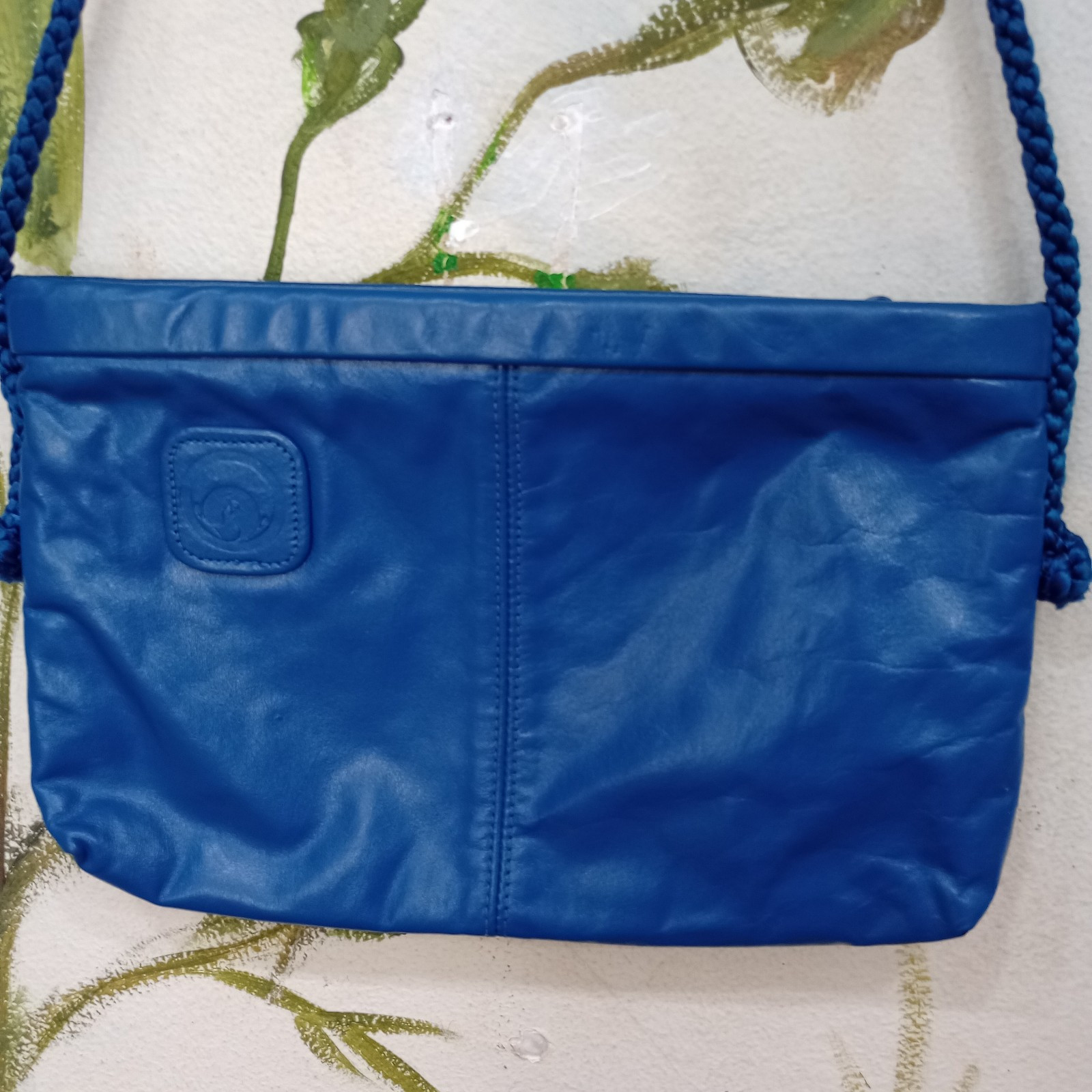 Very Blue Leather Purse Braided Shoulder Strap -no pockets Peacock Embossed Logo