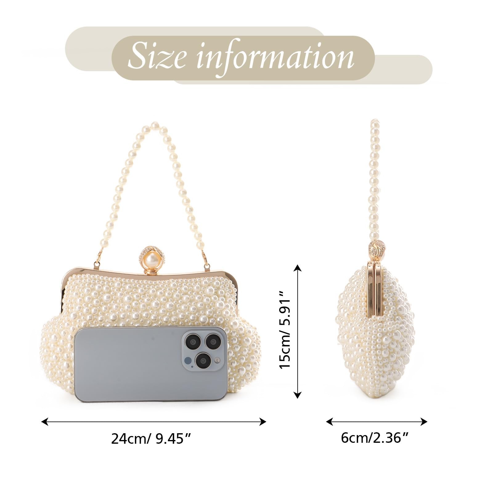 Women Pearl Evening Handbag Crystal Beaded Clutch Purse for Weddings Parties
