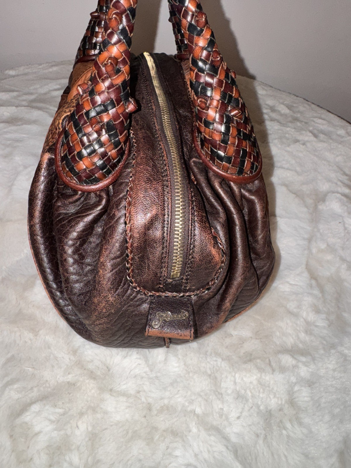 Authentic Fendi Spy Bag: Patchwork Leather with Croc-Embossed Woven Handles