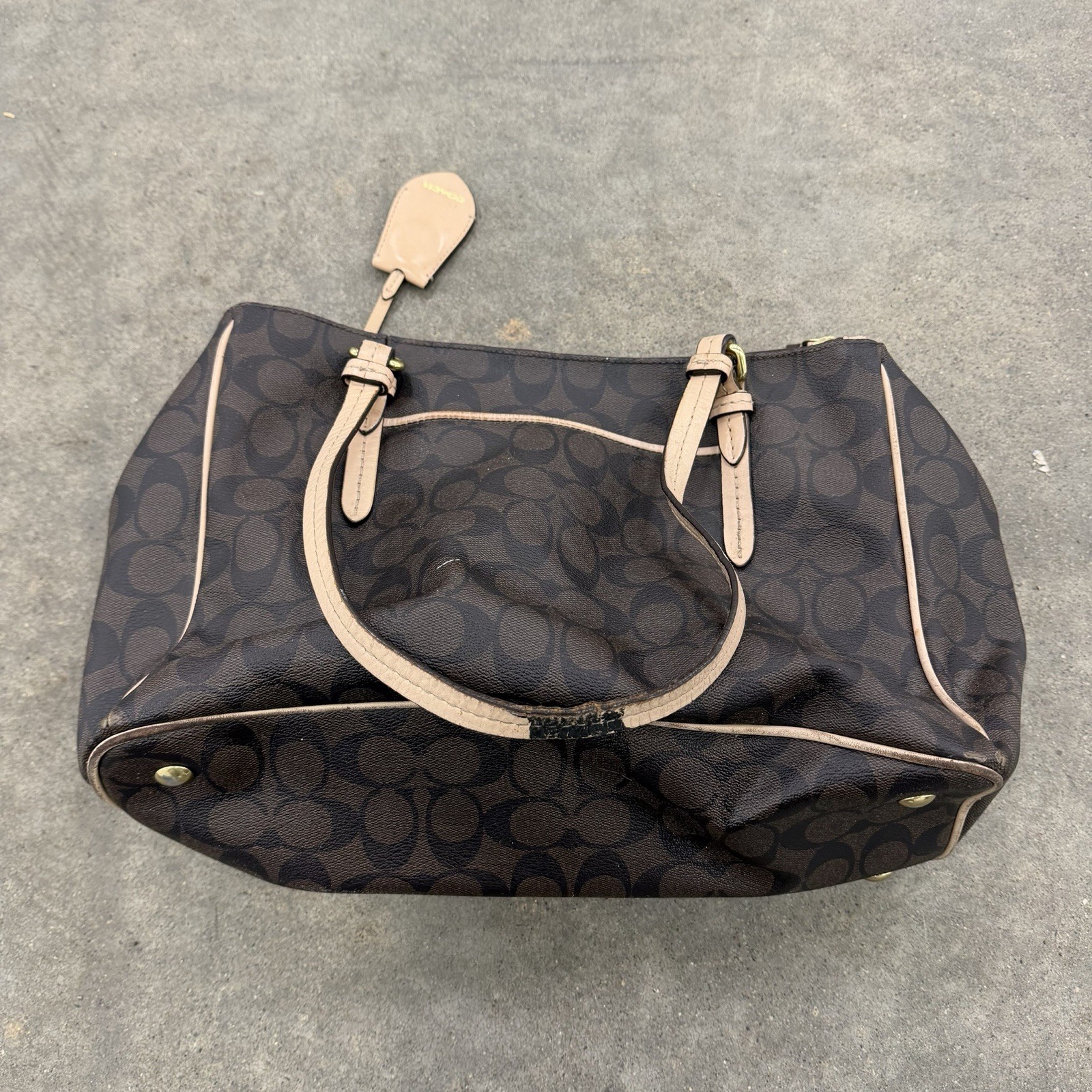 Coach Signature Peyton Double Zip Carryall Shoulder Bag Purse Brown F26187
