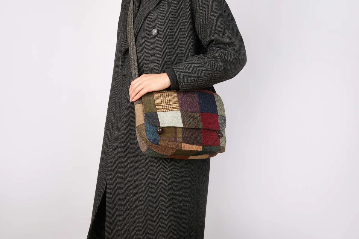 Satchel Bag Large Donegal Patchwork Tweed Shoulder Strap Handmade in Ireland