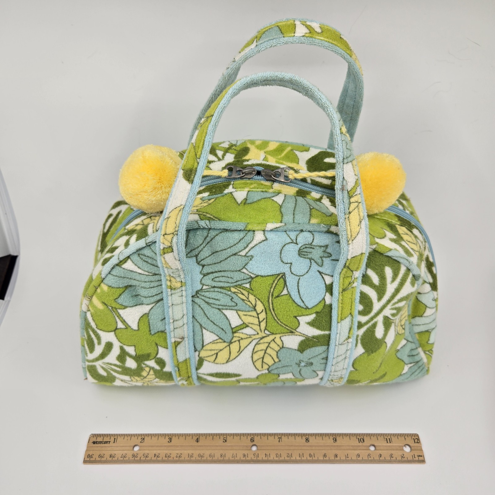 VRG Terry Cloth Toiletry Makeup Jewelry Bag Purse Spa Pool Shower Set Green Blue