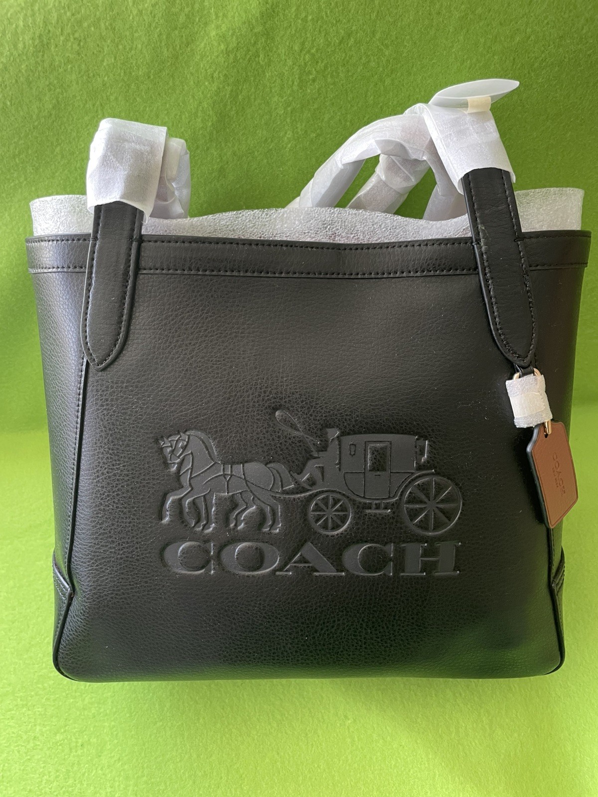 NWT Coach Black Embossed Logo Tote Bag Horse & Carriage Redwood Interior $378