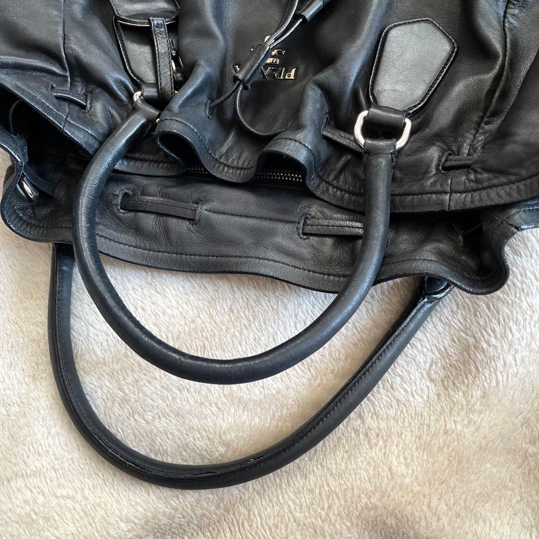 PRADA Nappa Leather Tote Bag Black 34cm x 28cm x 15cm Damaged, Leather Bag Authe
