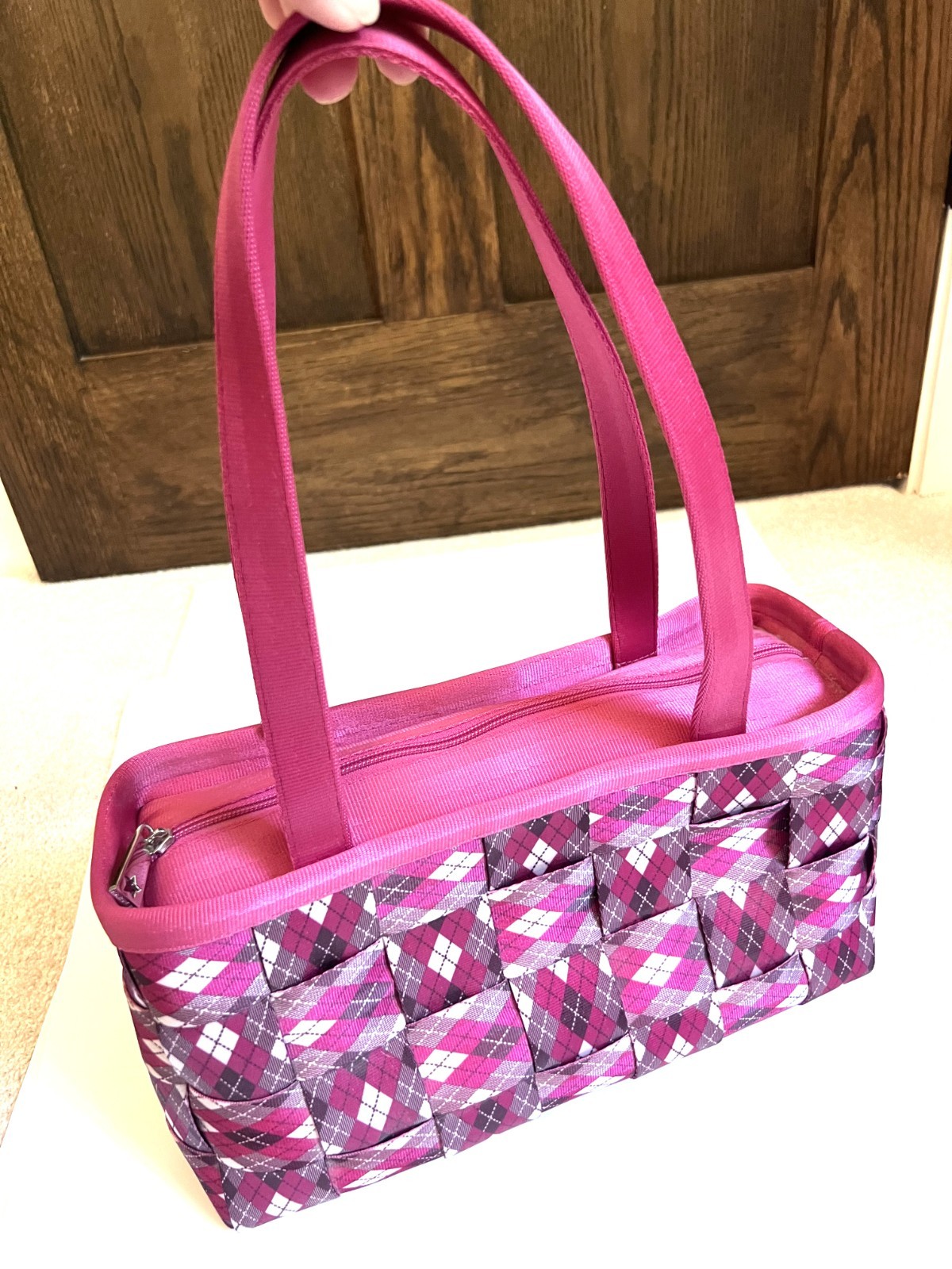 NEW NEVER USED! Harvey’s Seatbelt Bag Satchel Style Pink-Purple-Grey Plaid