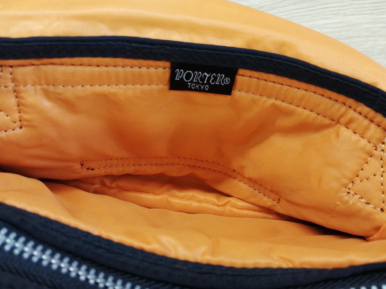 Porter Yoshida and Co Tanker Shoulder Bag Black Nylon Orange Lining Japan