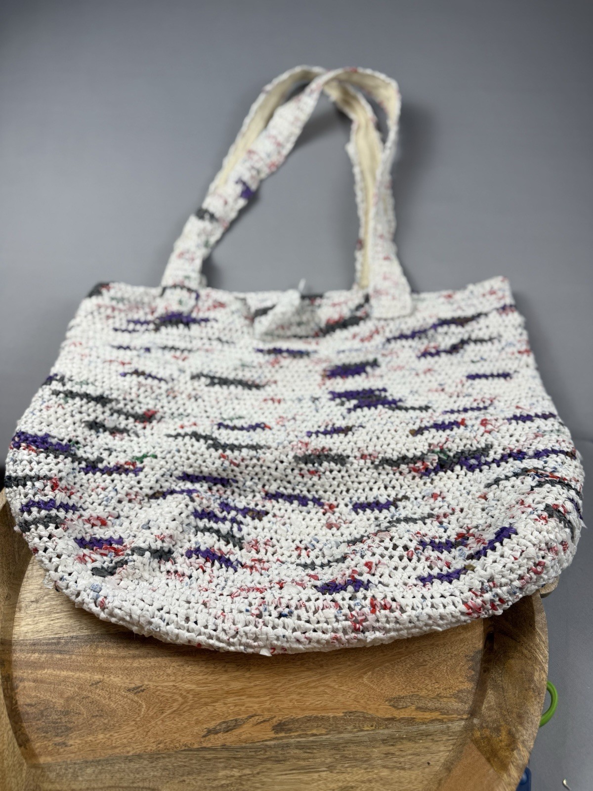 Handmade Plarn Tote Bag Recycled Plastic Crochet Market Beach Grocery Bag