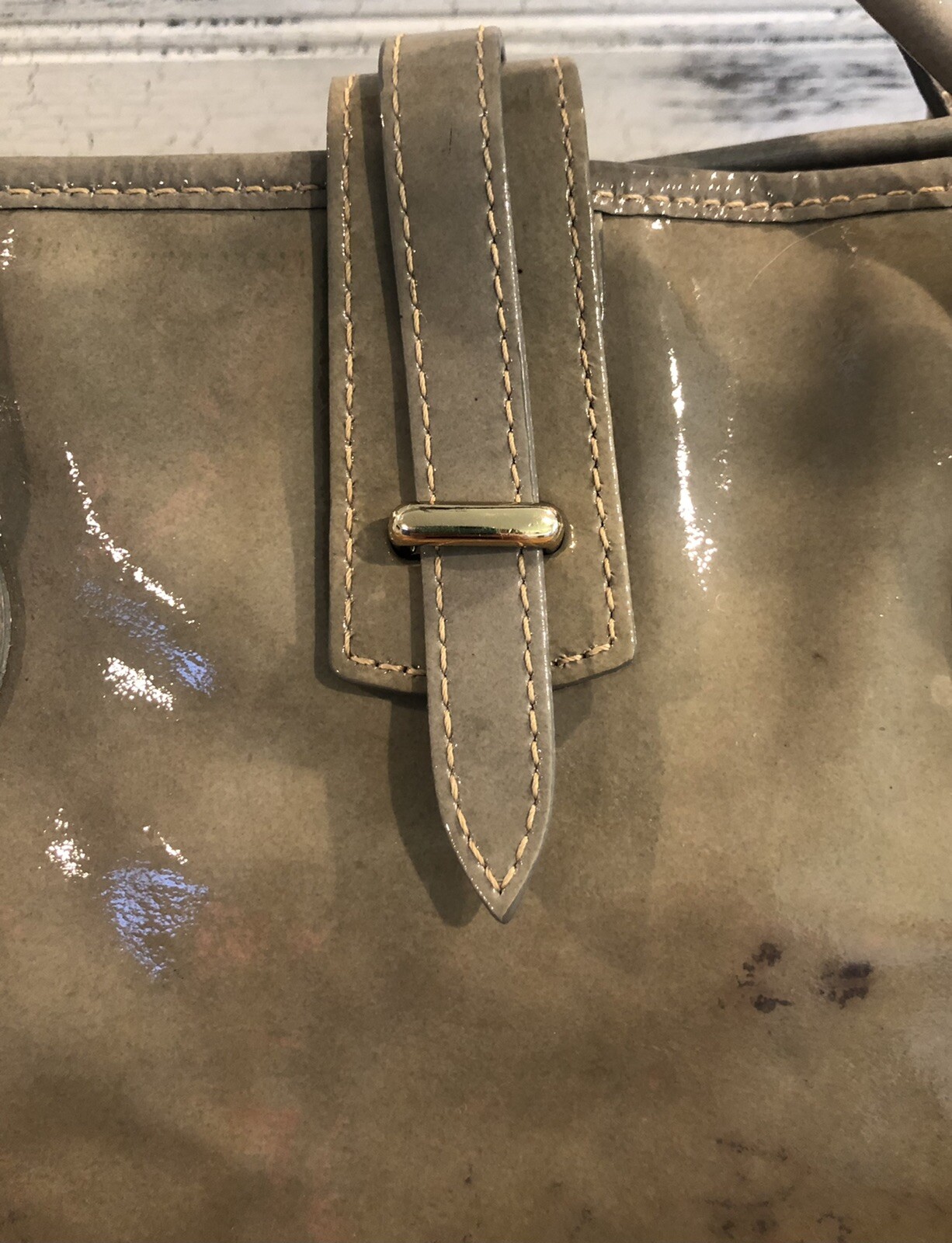 Dooney & Bourke Cindy Taupe Marbled Patent Leather Tote Shopper Bag