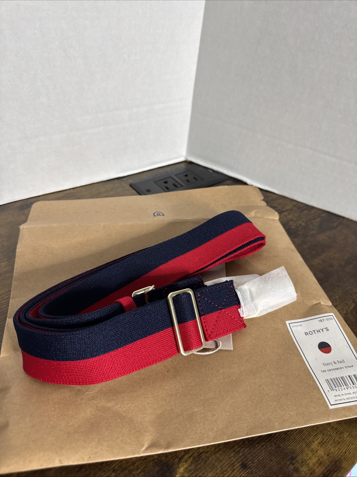 NEW Rothy’s The Crossbody Strap Navy and Red Rare Style 167-010 Gold Hardware