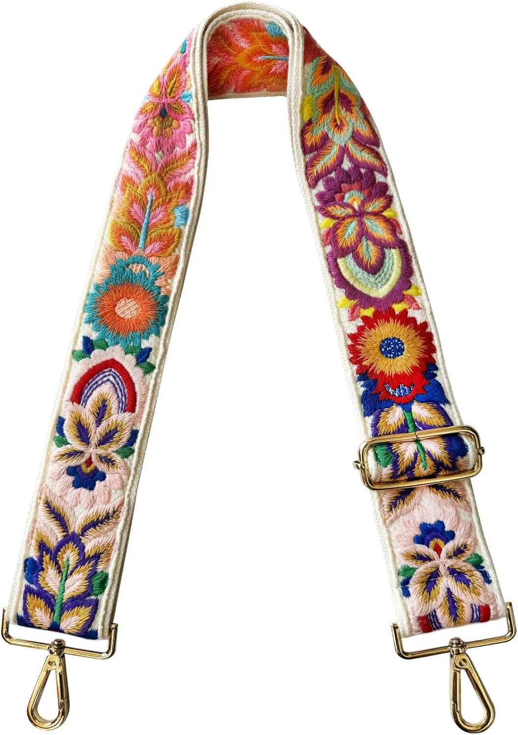 Adjustable Embroidered Floral Purse Strap Wide Crossbody Bag Replacement Ivory
