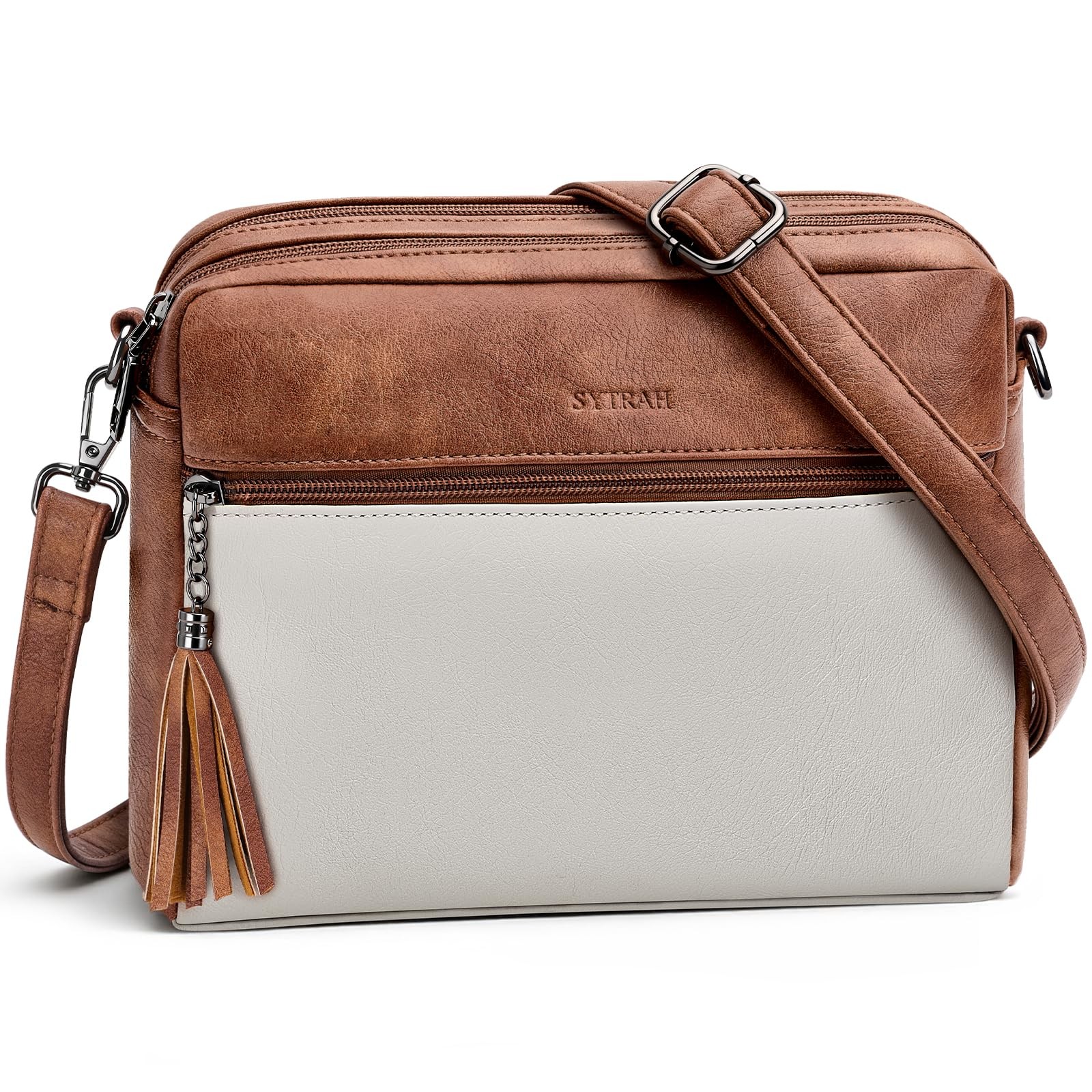 Beige Soft Leather Crossbody Bag for Women, Stylish Shoulder Handbag Purse