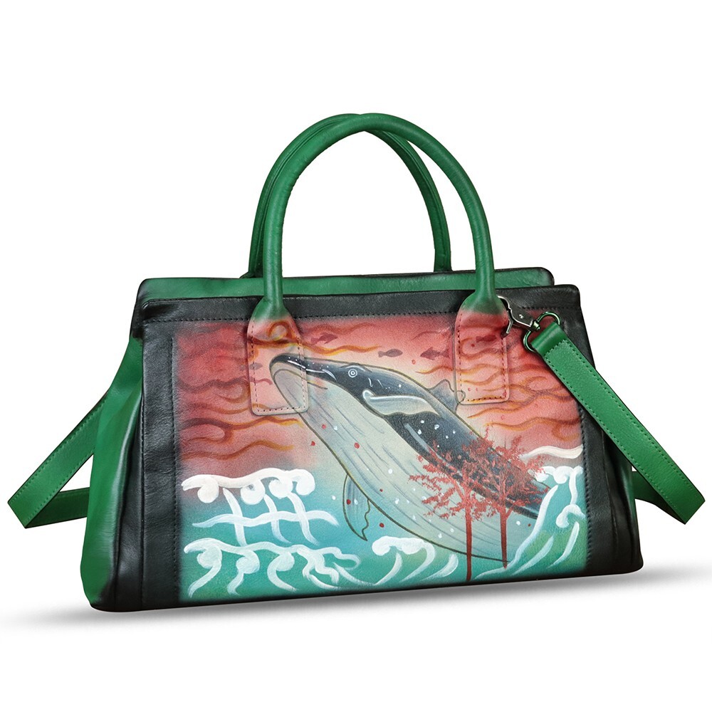 Hand Painted Genuine Leather Purse and Handbag for Women Crossbody Shoulder Bag