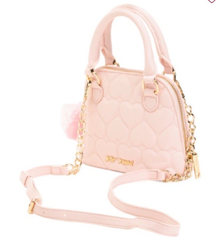 Betsey Johnson Quilted Crossbody Bag Pink Hearts Stitched Teddy Bear Charm Purse