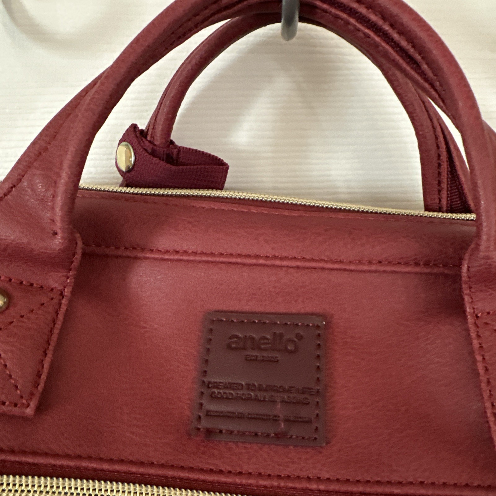 Anello Leather Boston 2 Way Shoulder Bag Dark Red