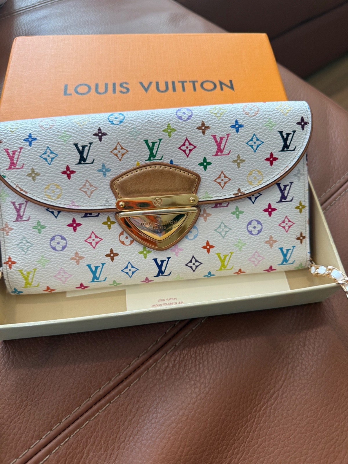 Authentic Louis Vuitton Eugenie Wallet on Chain White Multicolor Murakami M60050