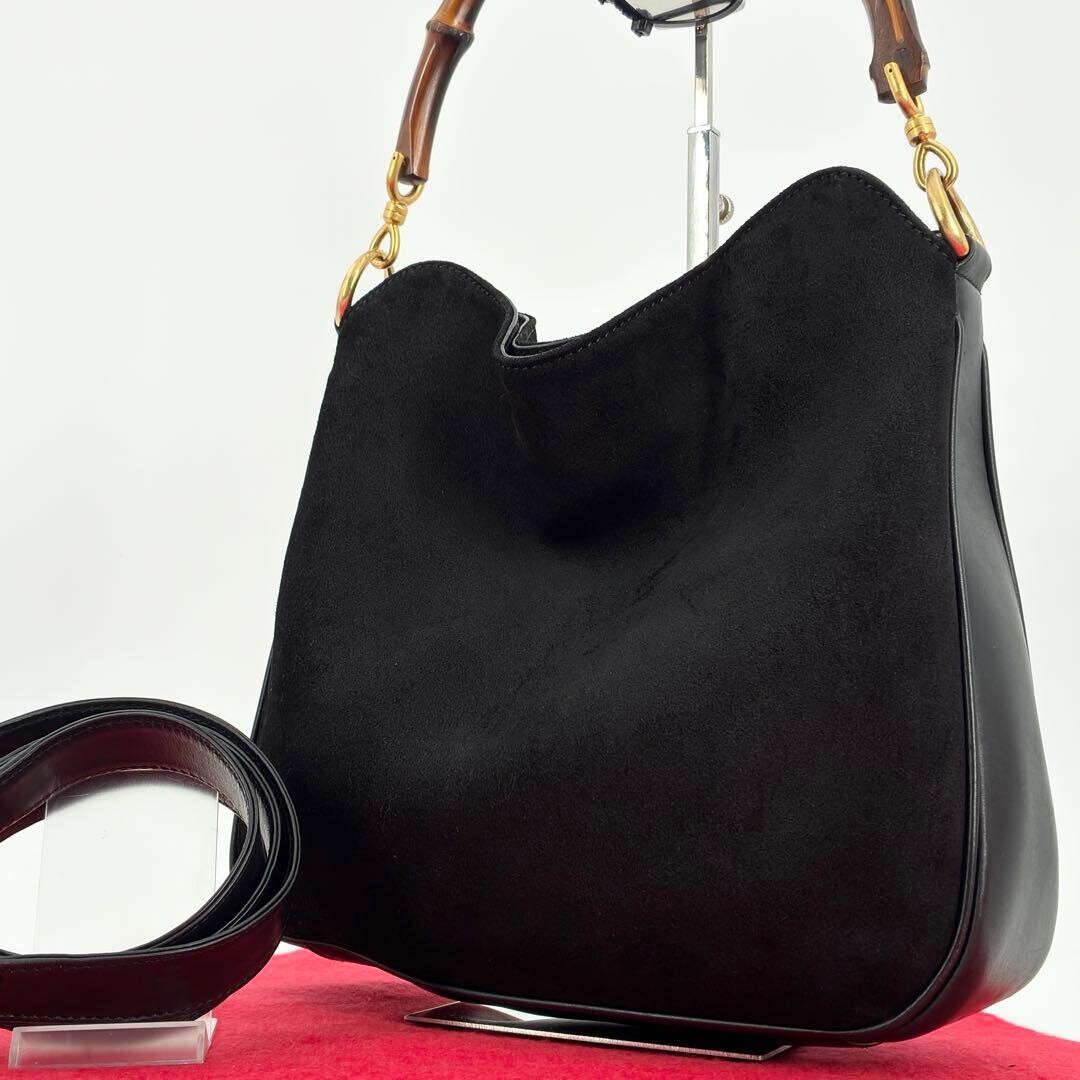 GUCCI One Shoulder Bag Suede Leather Black Vintage Authentic From Japan