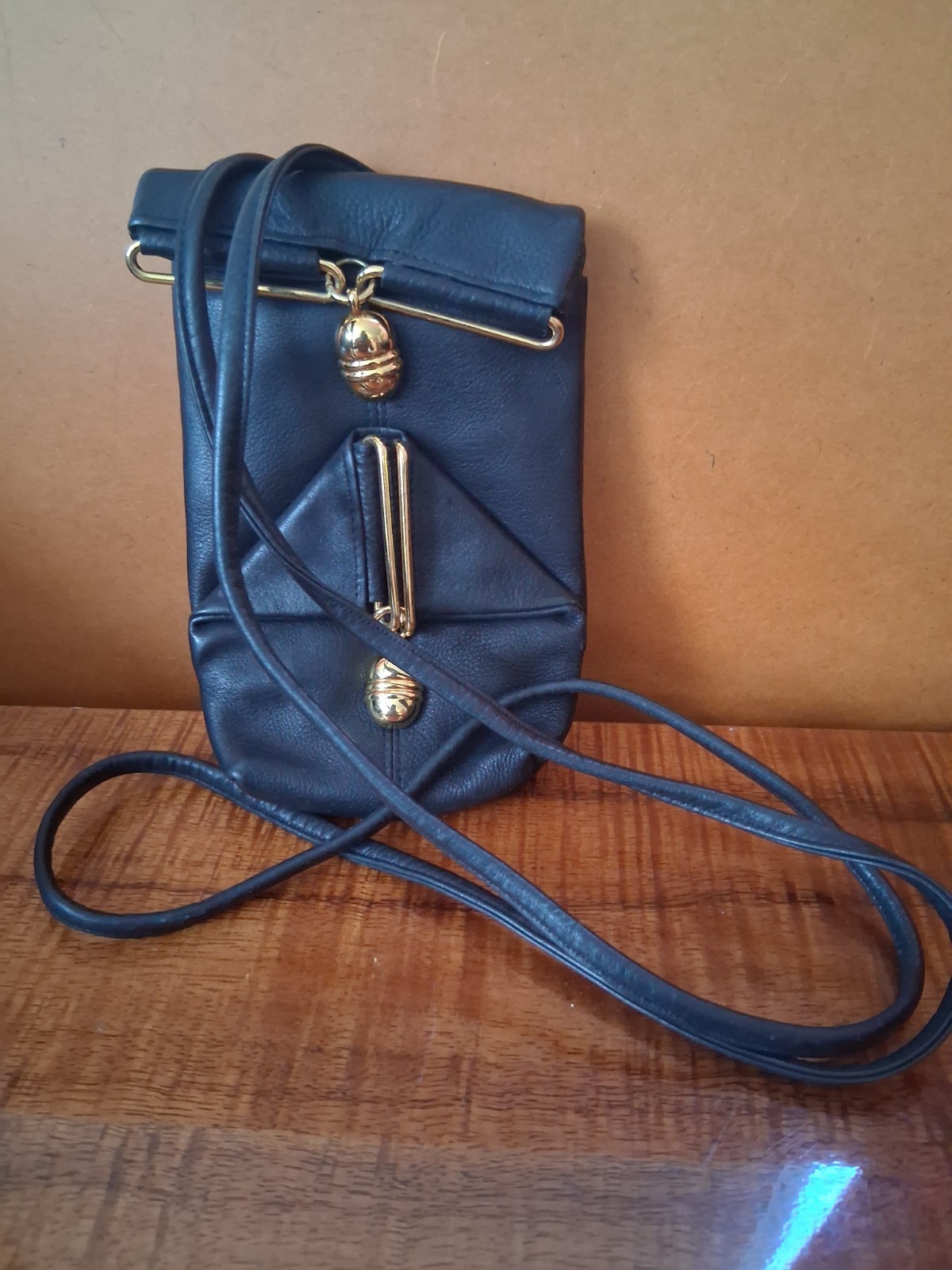 Blue Solid Crossbody Bag Snap Closure Gold Tone Hardware Shoulder Strap