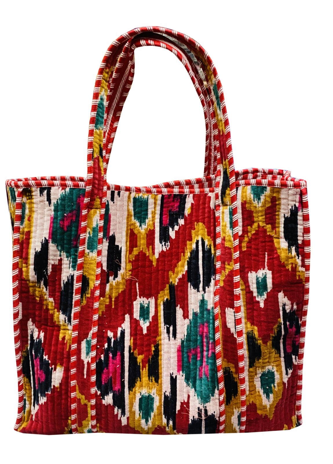 Indian Beautiful Red Tote Bag Velvet Ikat Printed Tote Bag For Women 18X18 inch