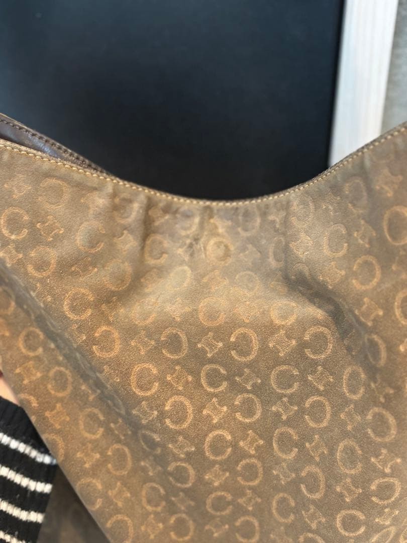 CELINE C Macadam Semi-Shoulder Bag Brown Leather Authentic Ladies