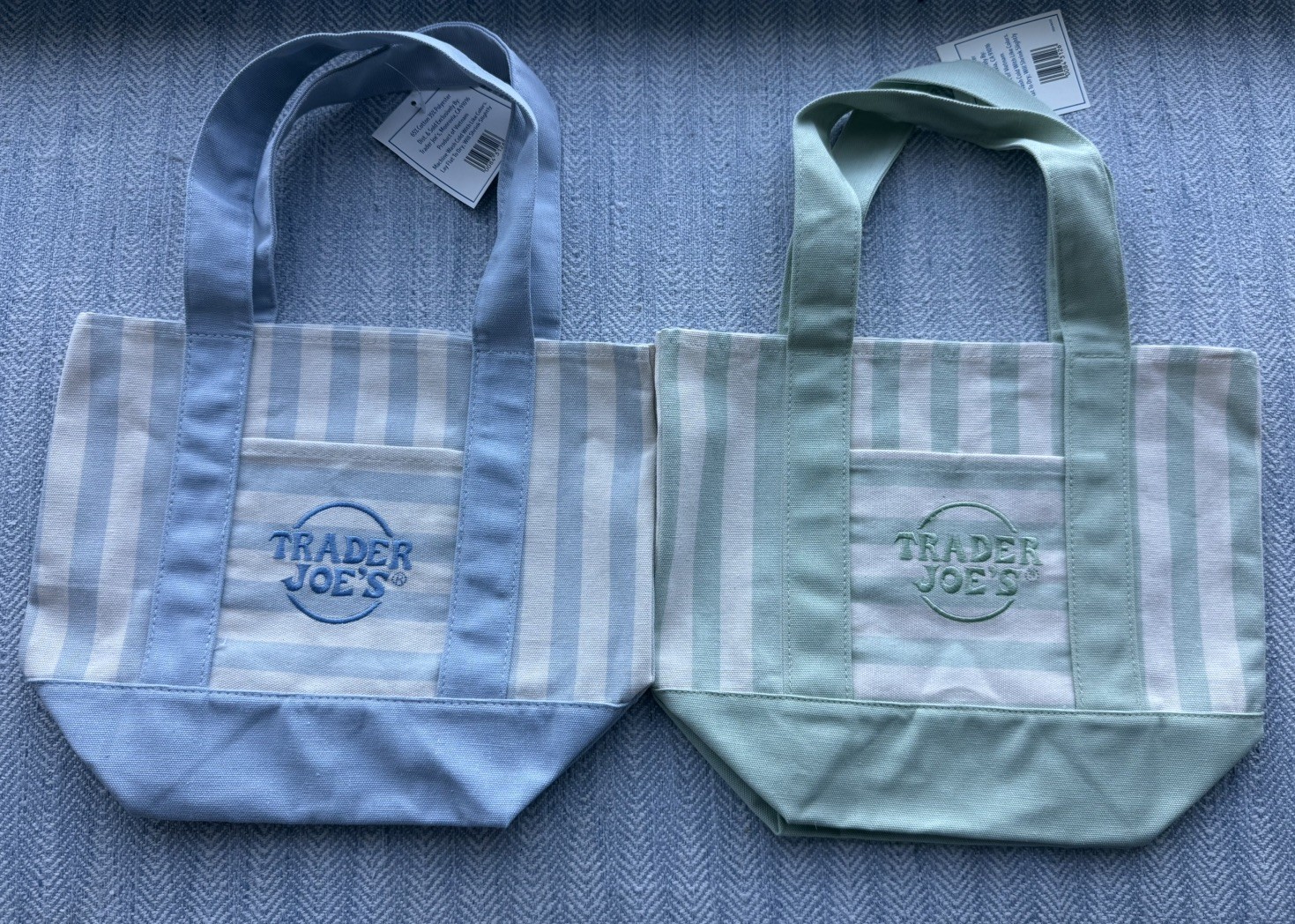 Trader Joe’s Pastel Striped Mini Canvas Tote Bag Limited Blue & Green Stripe 2