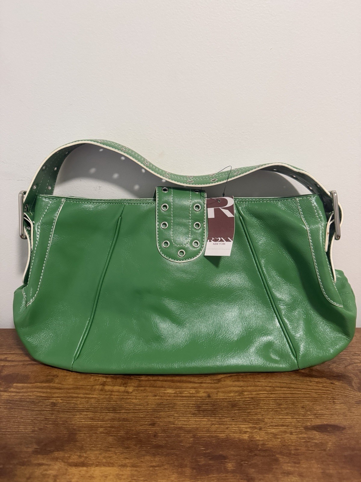 Maxx New York Green Shoulder Bag, Grommet & Stitching Accents, Dust Bag
