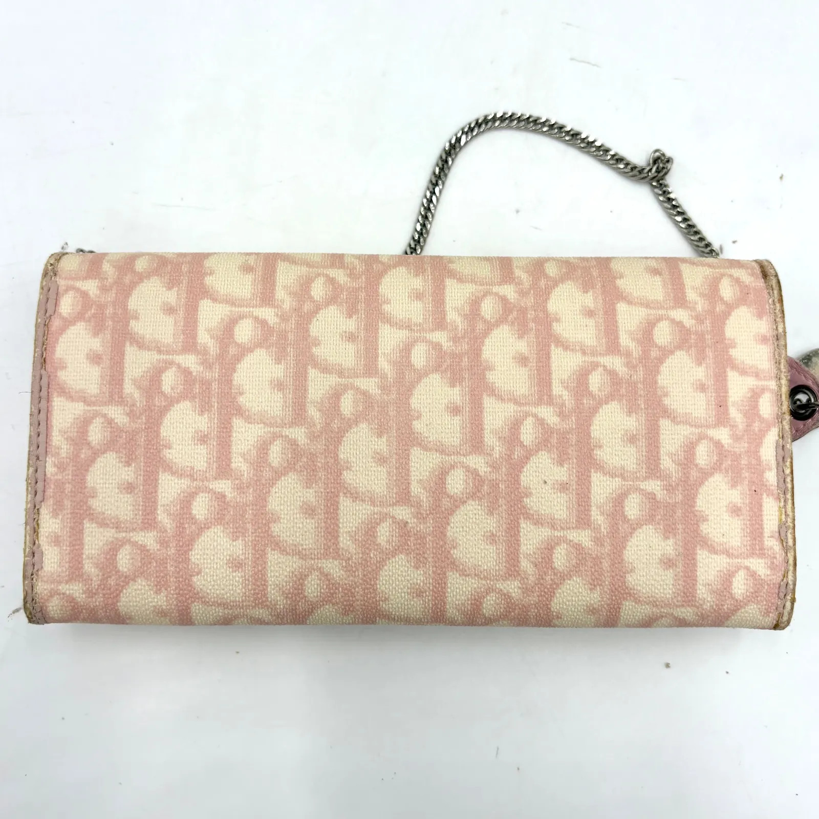 Auth Christian Dior Romantic Trotter Accessory Pouch Handbag Chain Wallet 2Y7459