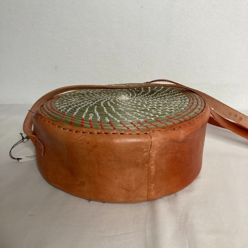 Handmade Kenyan African Round Handbag, Crossbody, Woven Theta Grass Leather, Zip