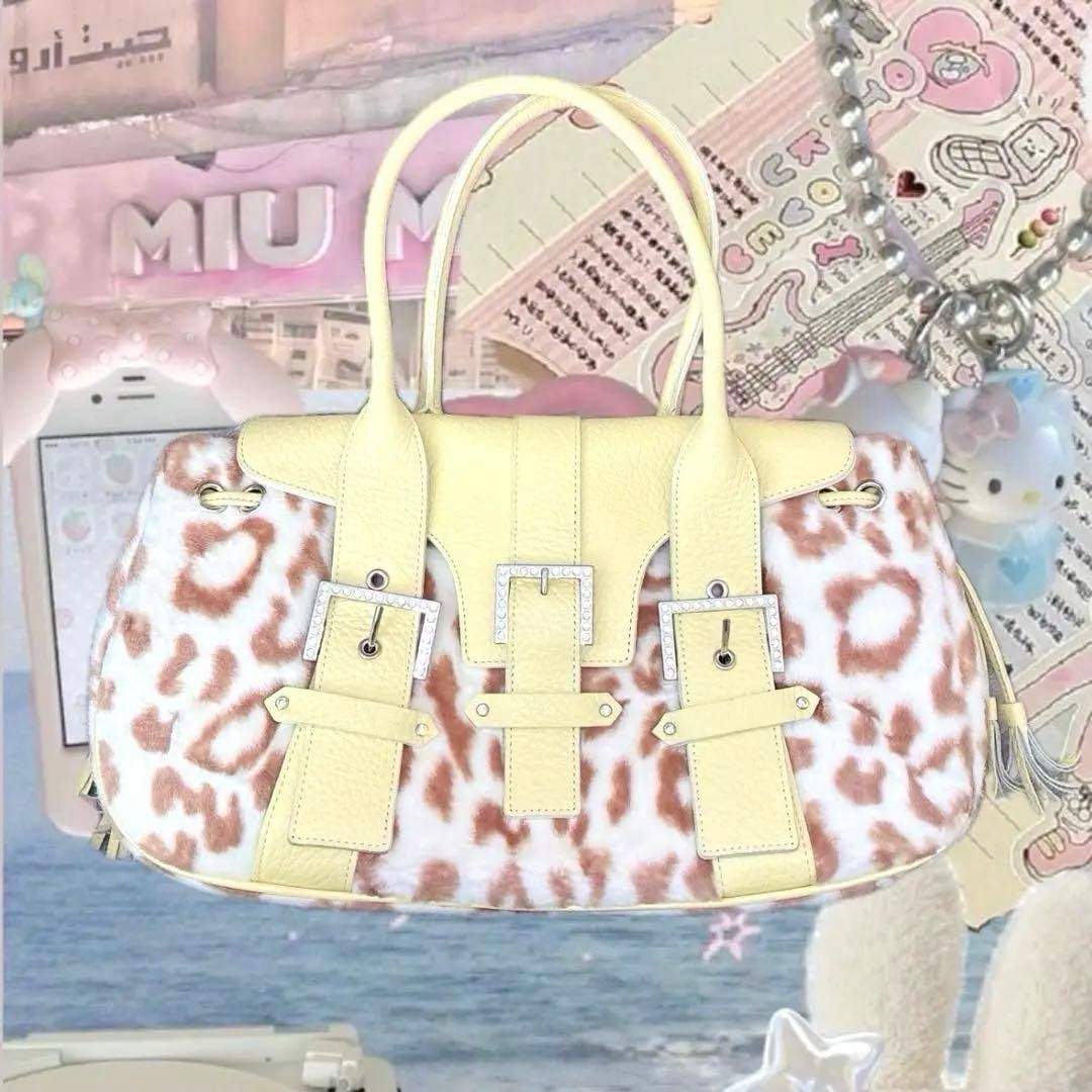 Samantha Thavasa Leopard Print Fur Handbag Hime Gyaru Y2K Rhinestone Rare Japan