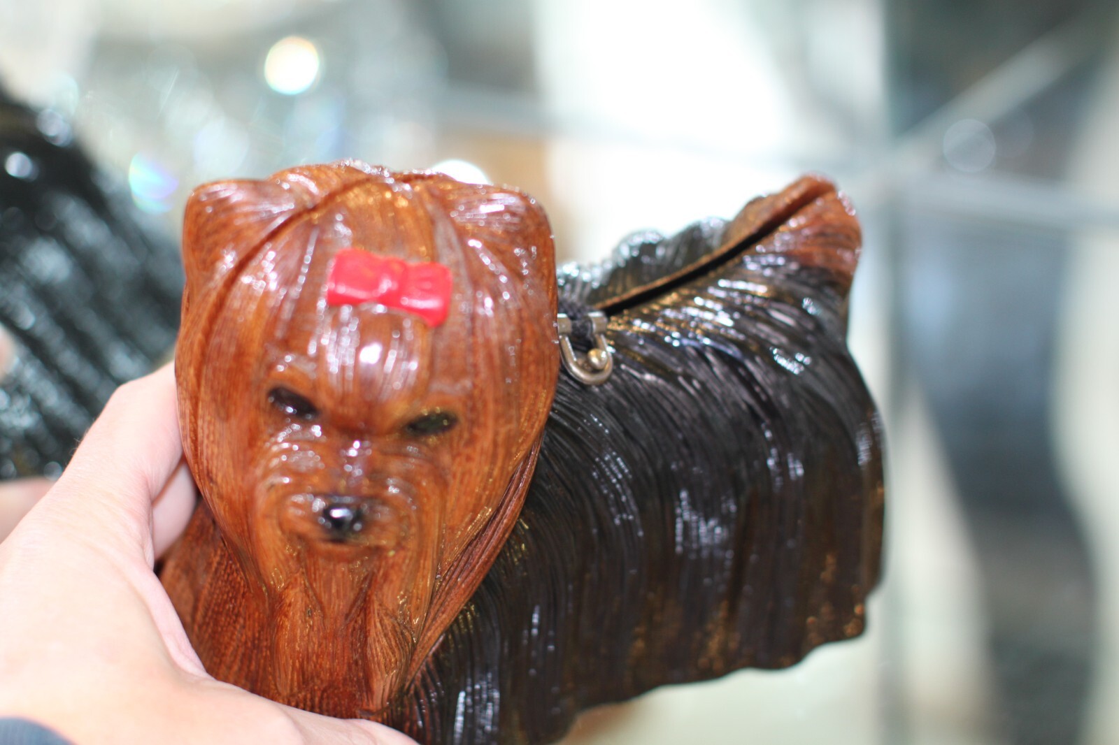 TIMMY WOODS YORKIE YORKSHIRE TERRIER DOG PURSE CLUTCH MINAUDIERE RED BOW FUN NWT