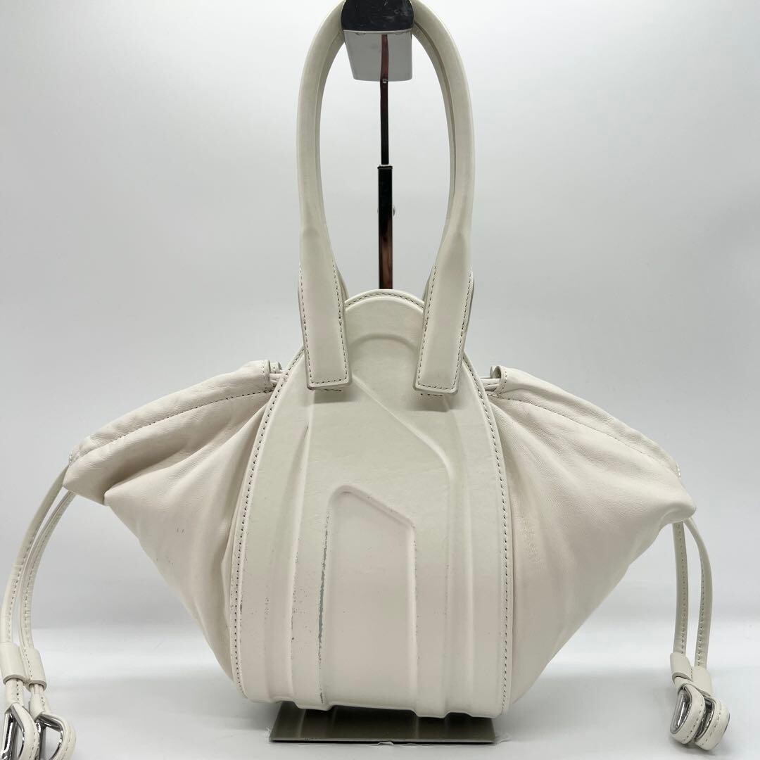 DIESEL 1DR FOLD XS White Cow Leather 2Way Shoulder Bag Embossed Logo