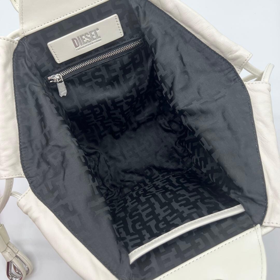 DIESEL 1DR FOLD XS White Cow Leather 2Way Shoulder Bag Embossed Logo