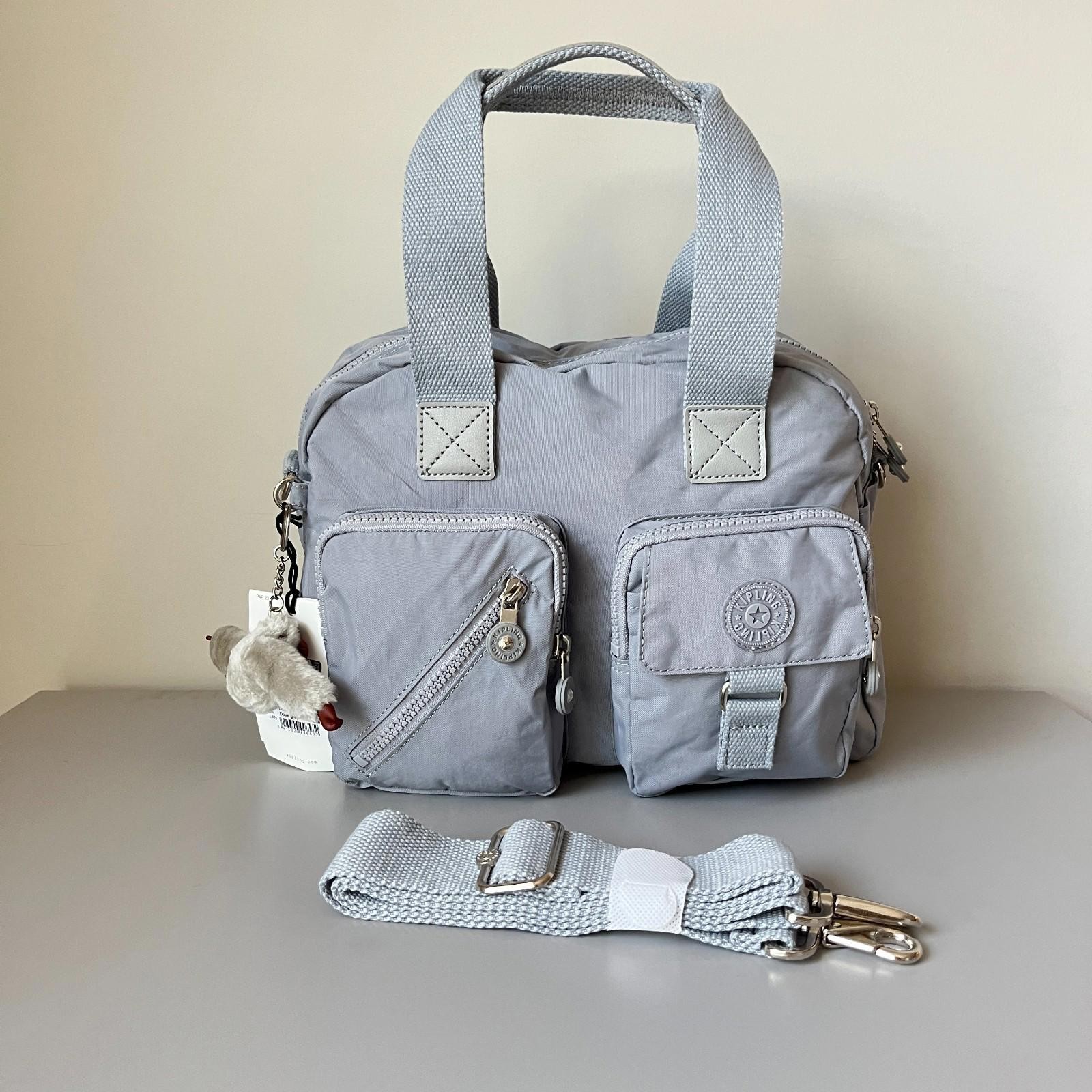 Kipling Defea Nylon Medium Convertible Shoulder Bag in Dove Gray NWT
