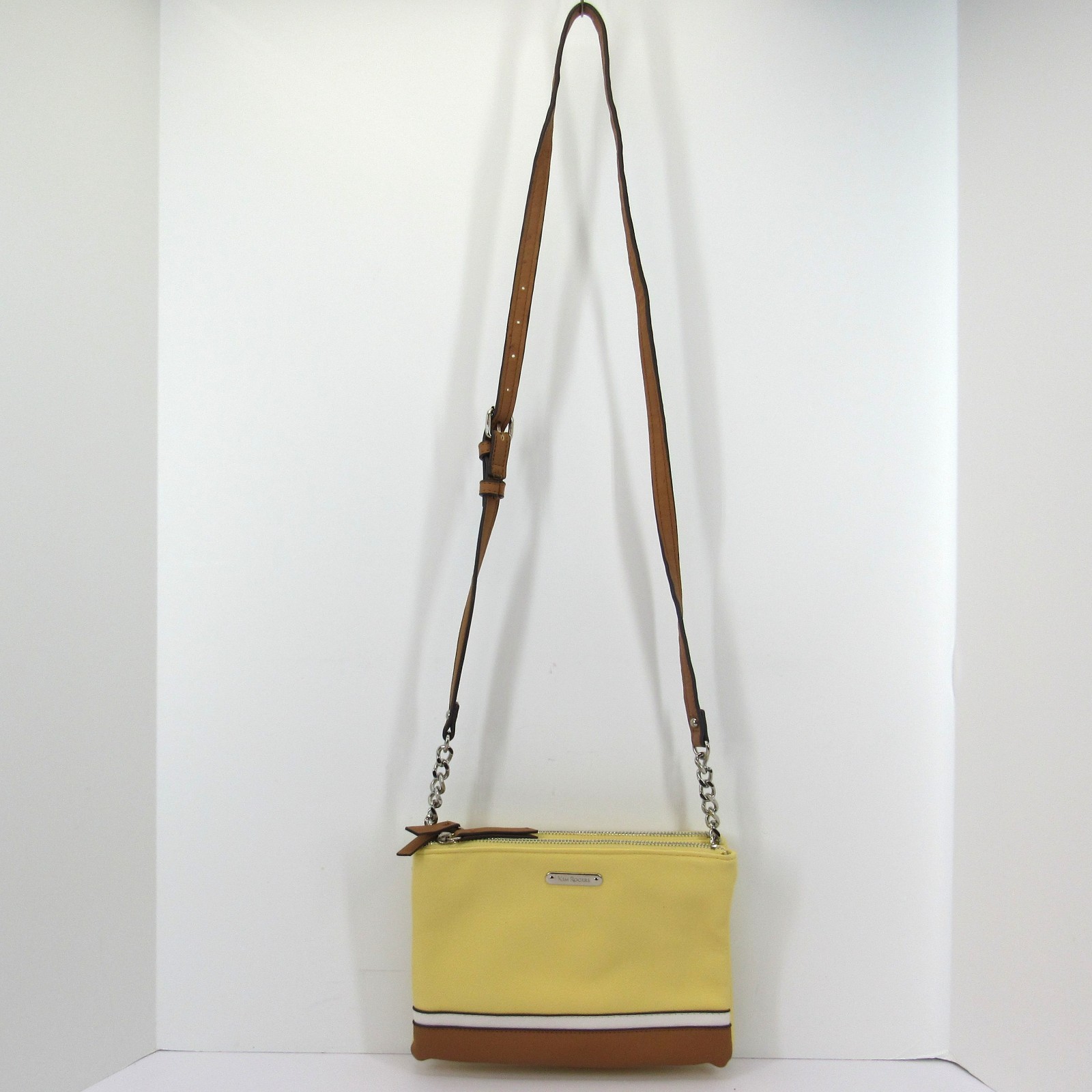 Kim Rogers Yellow and Tan Crossbody Bag Pebbled Leatherette w/Leather Finish