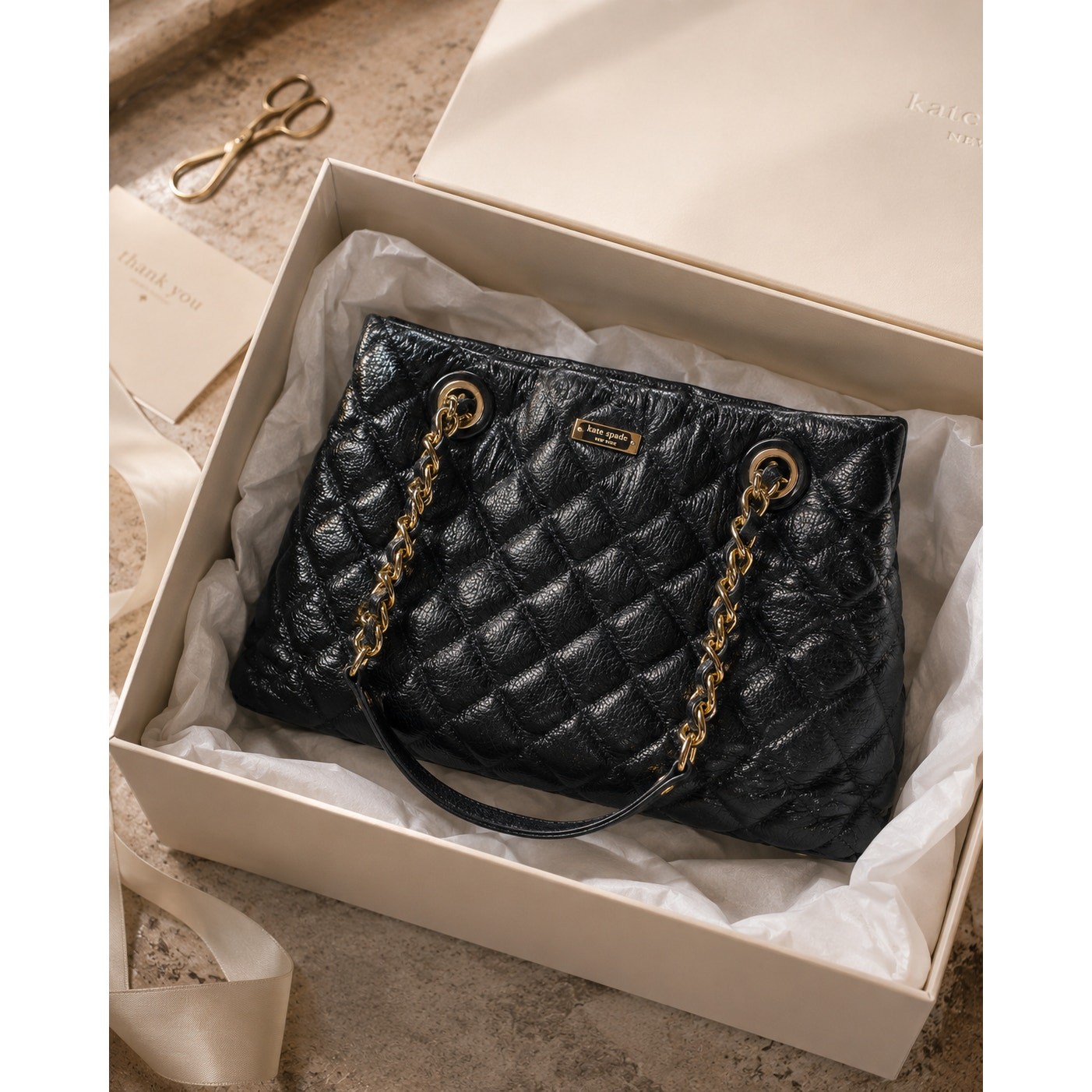 Kate Spade Gold Coast Maryanne Tote Black Quilted Leather