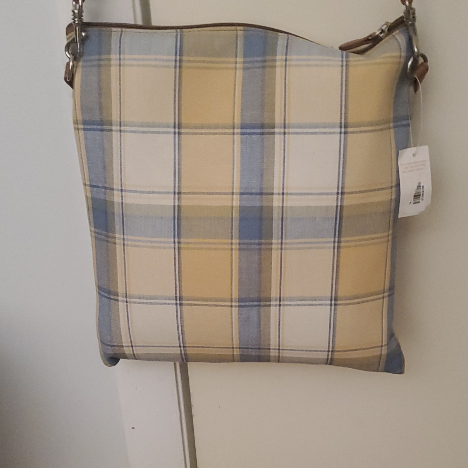 Longaberger Plaid Shoulder Bag And Tote Bag With Leather Handles