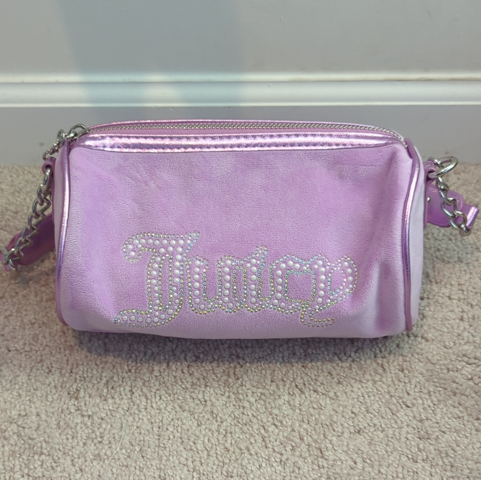 Juicy Couture Lavender Metallic Logo Rhinestone Mini Zip Shoulder Purse