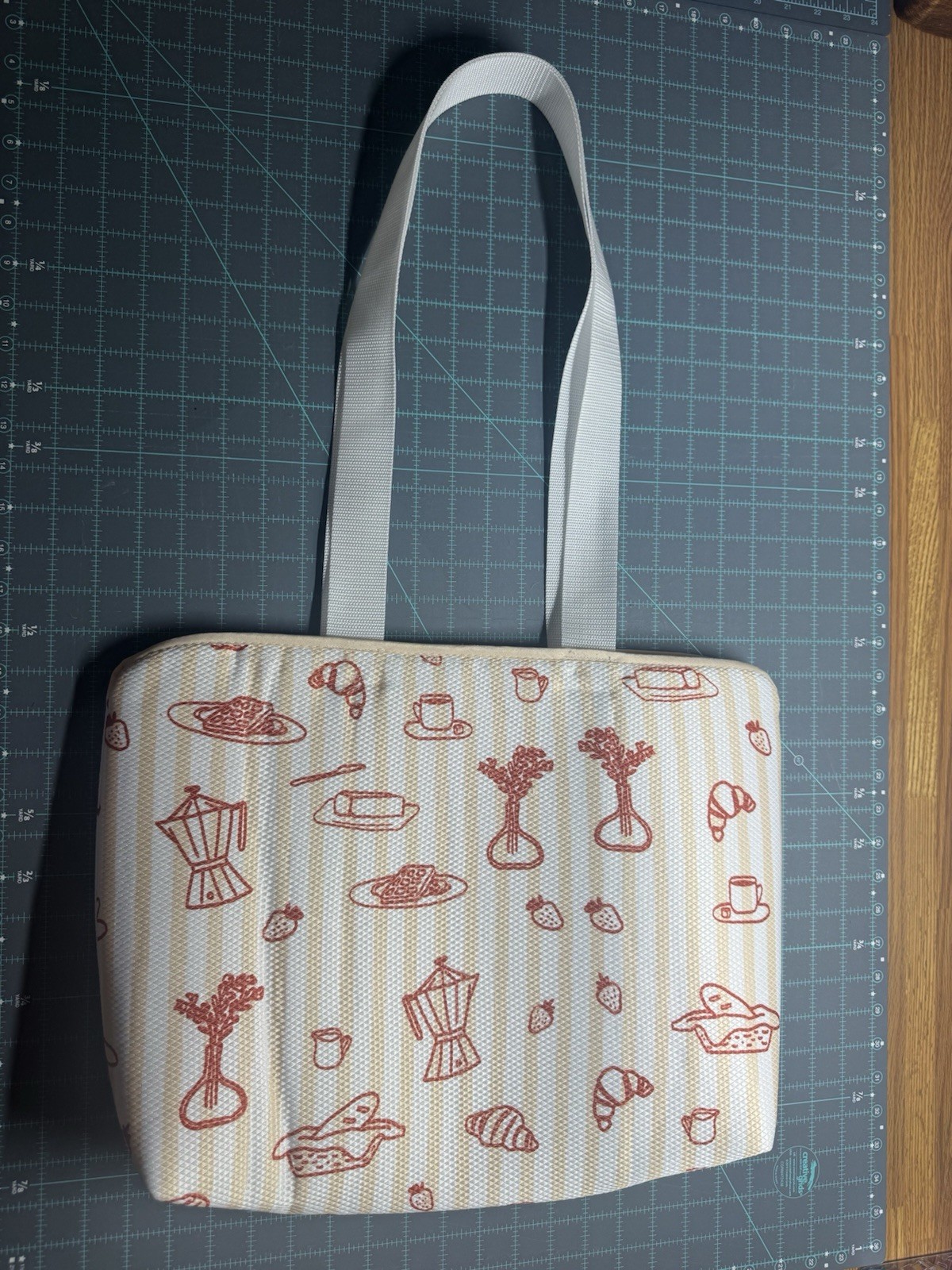 Handmade Quilted Tote Bag | Coffee & Breakfast Print | Large Carryall