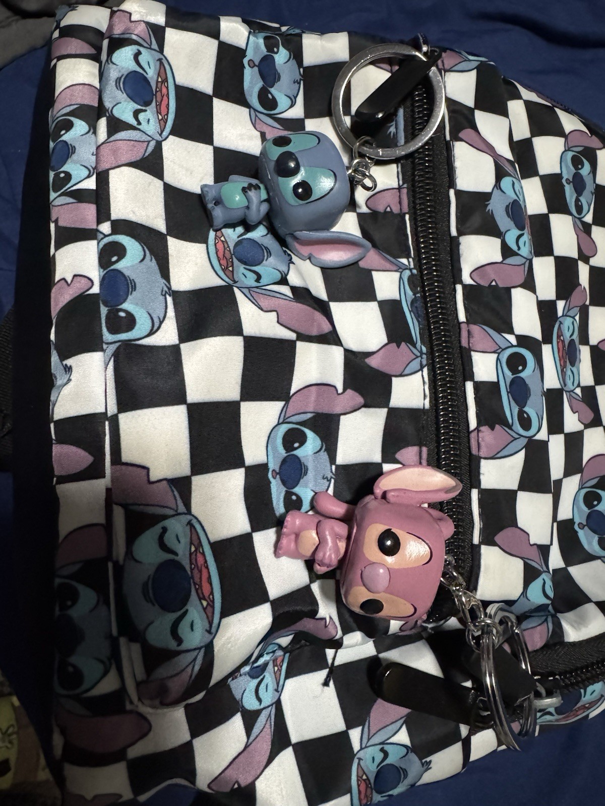 Stitch Mini Backpack Stitch & Angel Pop Keychains (2) Two Pockets Zipper Closure