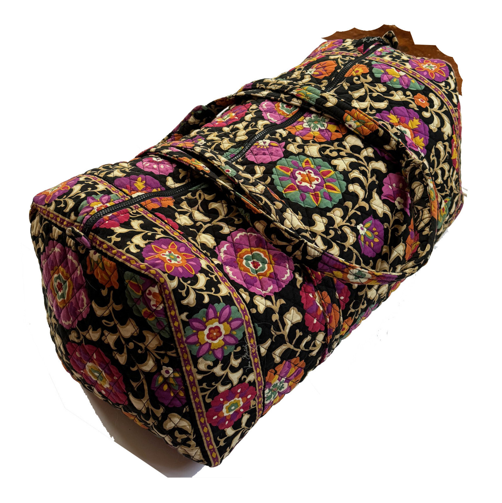 VERA BRADLEY Large Quilted Duffel Bag Suzani Print Cotton 26″ Long Double Handle