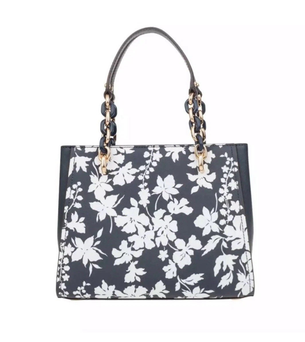 NWT Michael Kors Sofia Medium Leather Bag With Floral Print In White & Navy