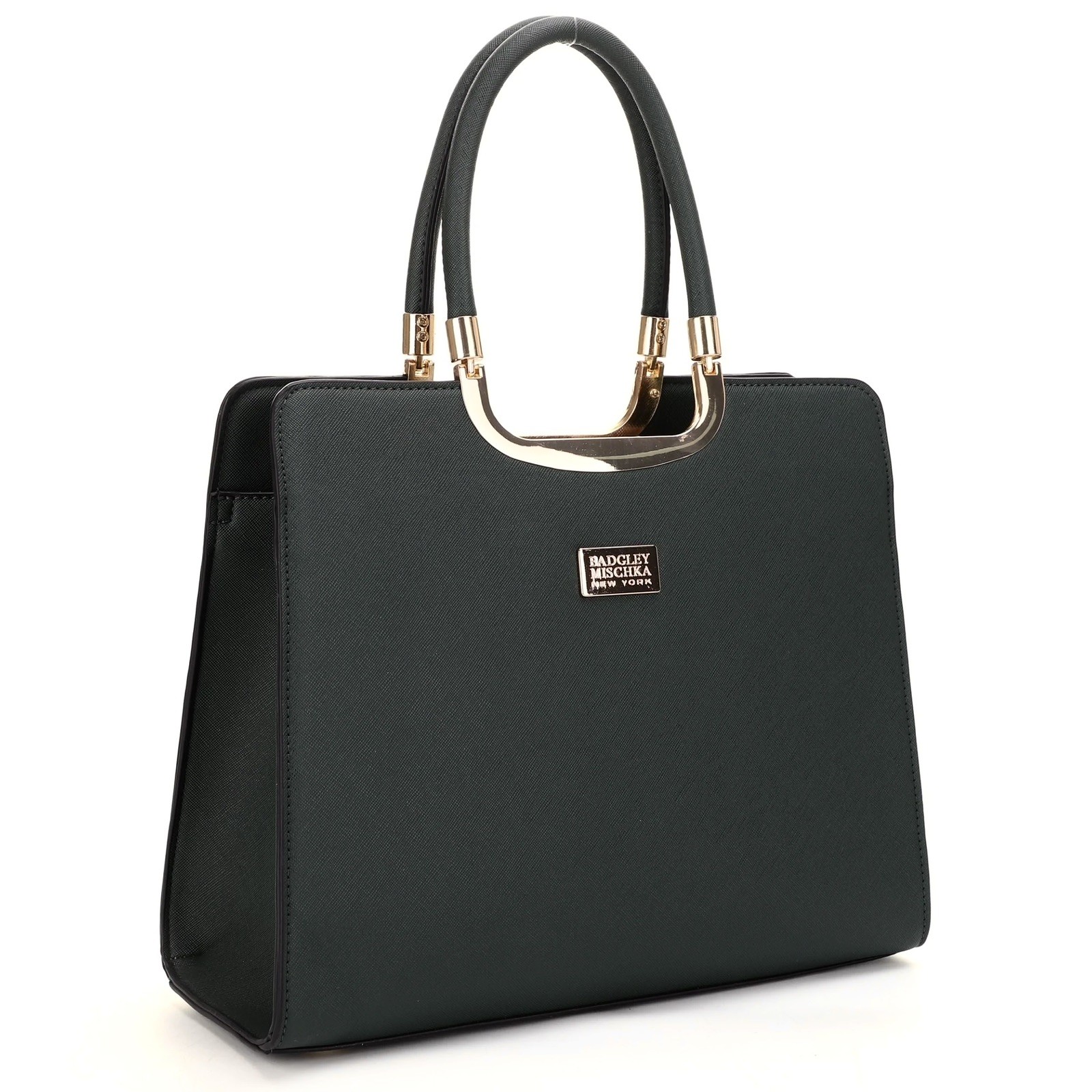 NEW Badgley Mischka Louise Saffiano Large Structured Double Handle Satchel Purse