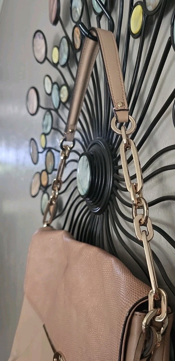 COACH Madison Glitter Lizard Beige Leather Chain Strap Shoulder Bag Clutch 25240