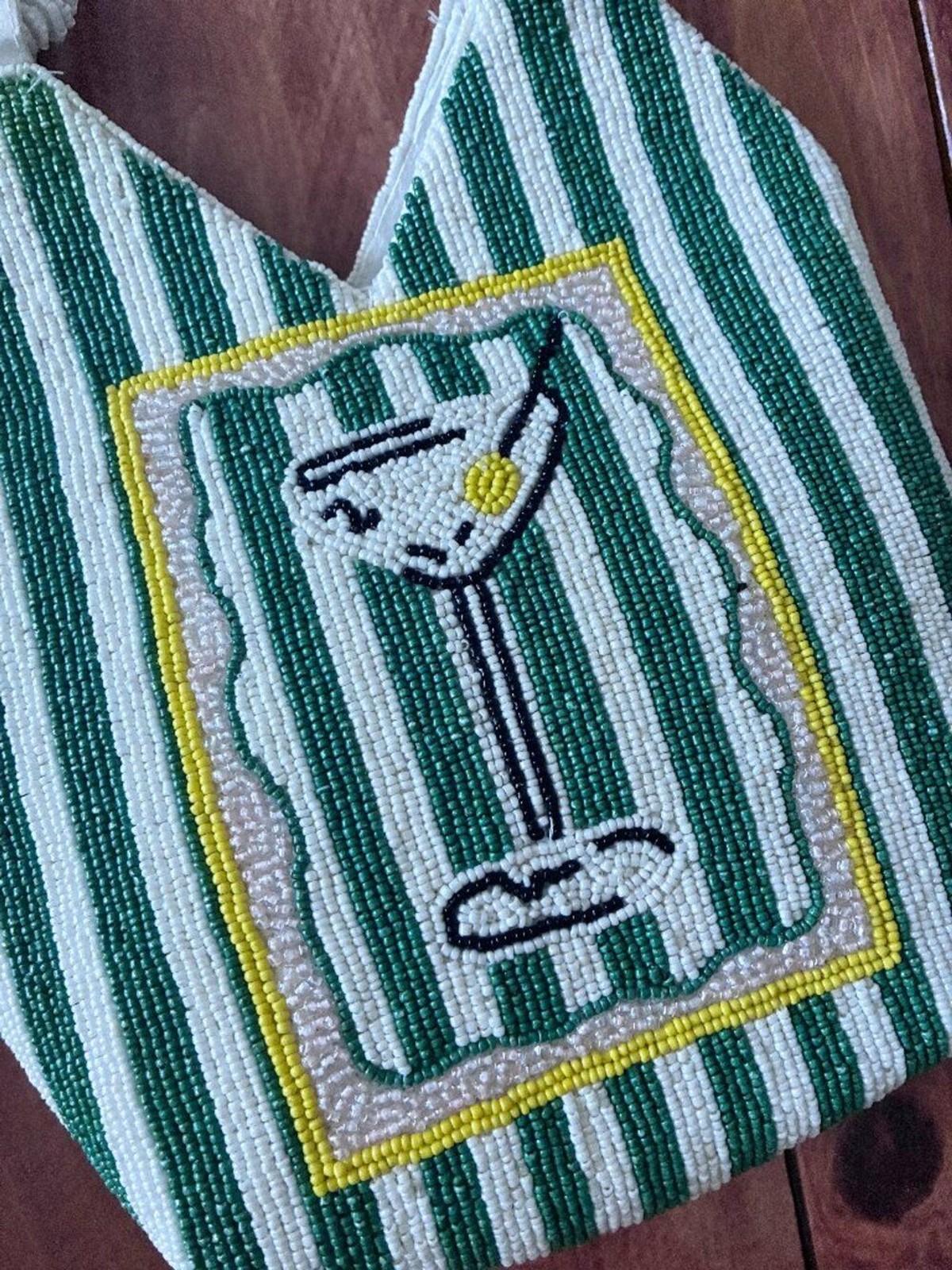 Beaded Statement Bag Olive Martini Green Stripes – Viral Tik Tok – NWT