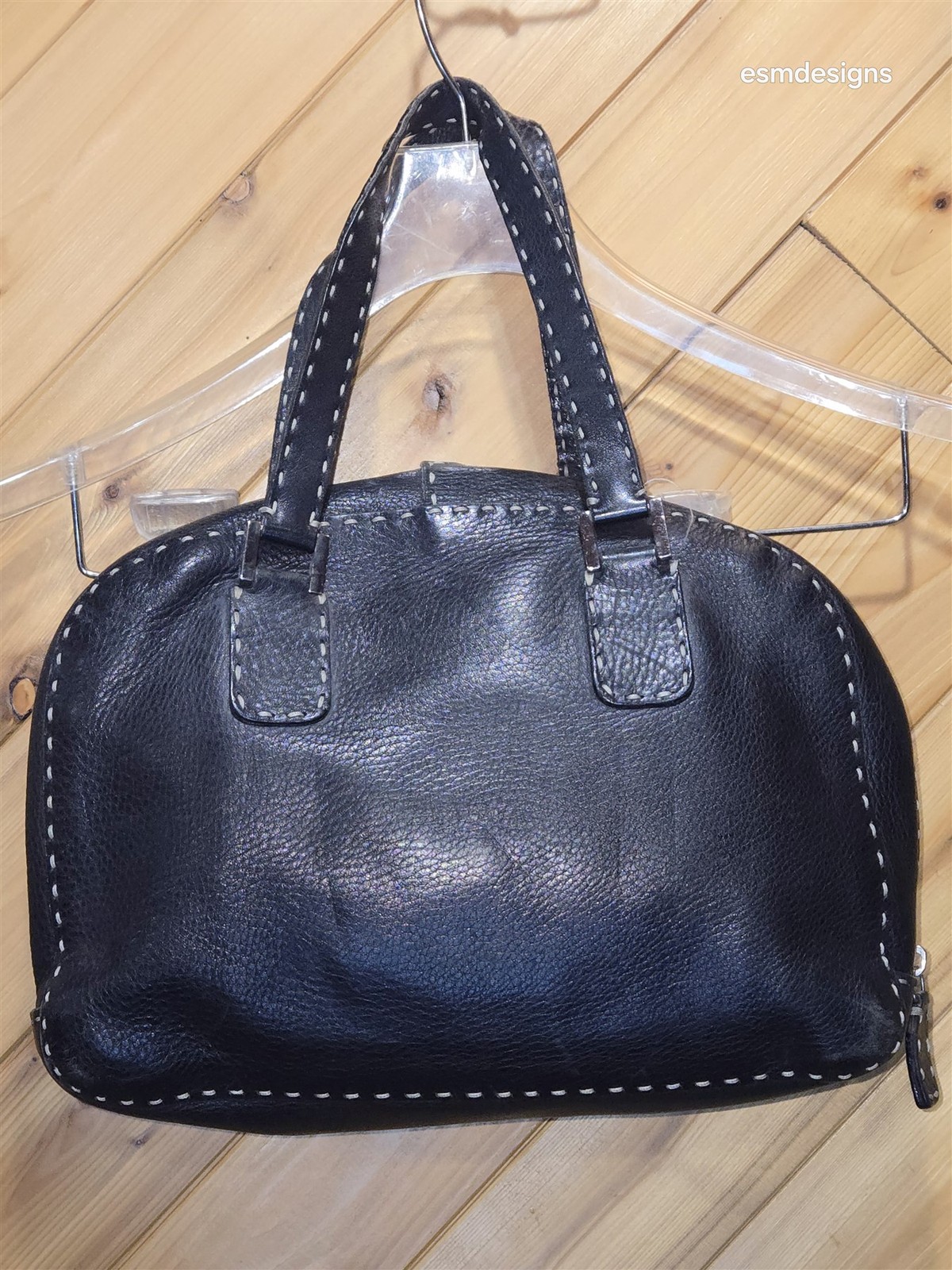 Fendi Selleria Lavorazione A Mano Navy Blue Tote Handbag 11 x 9 Italy