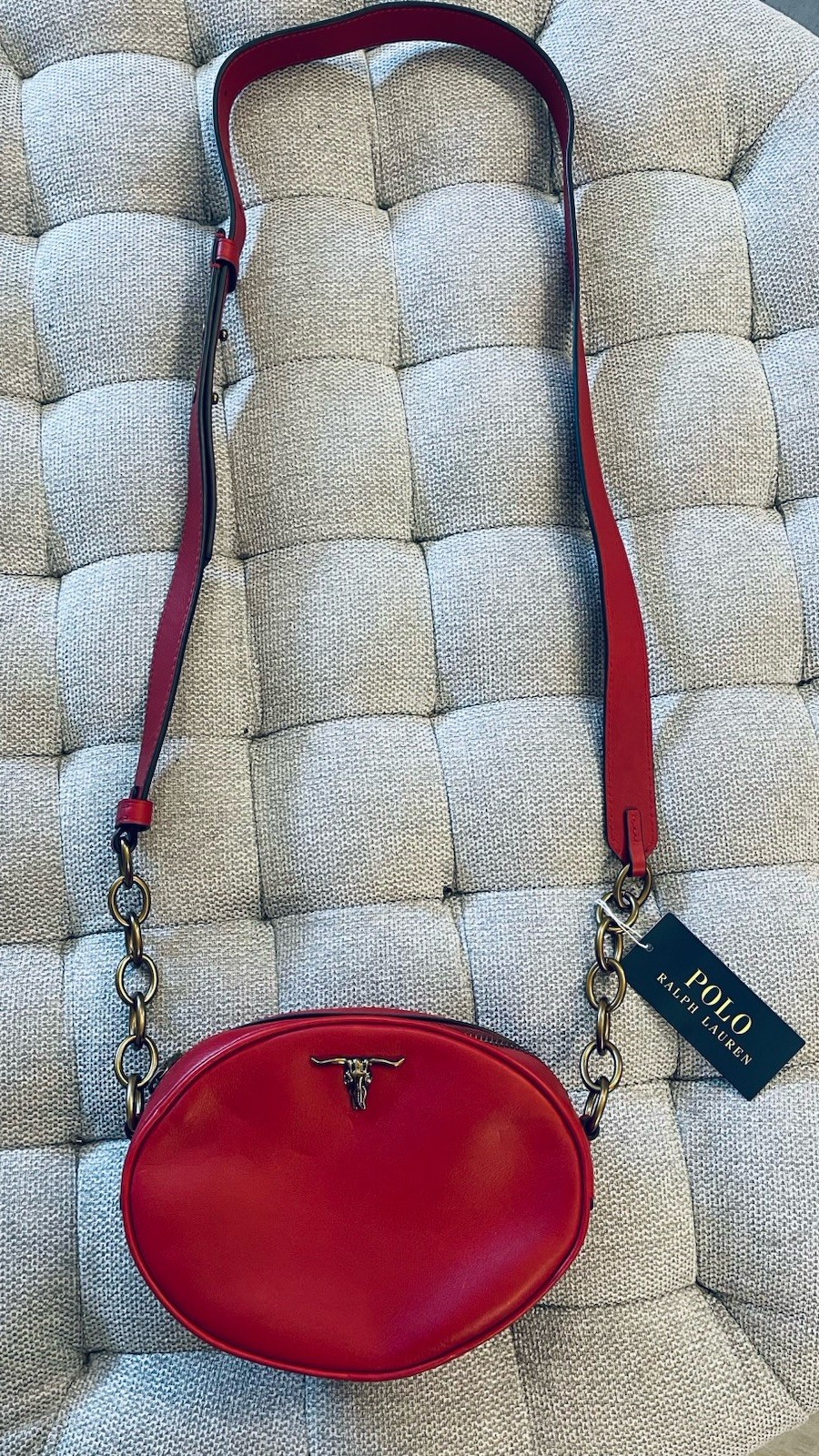 Polo Ralph Lauren Red Leather Steer-Head Crossbody Bag Oval Western Longhorn