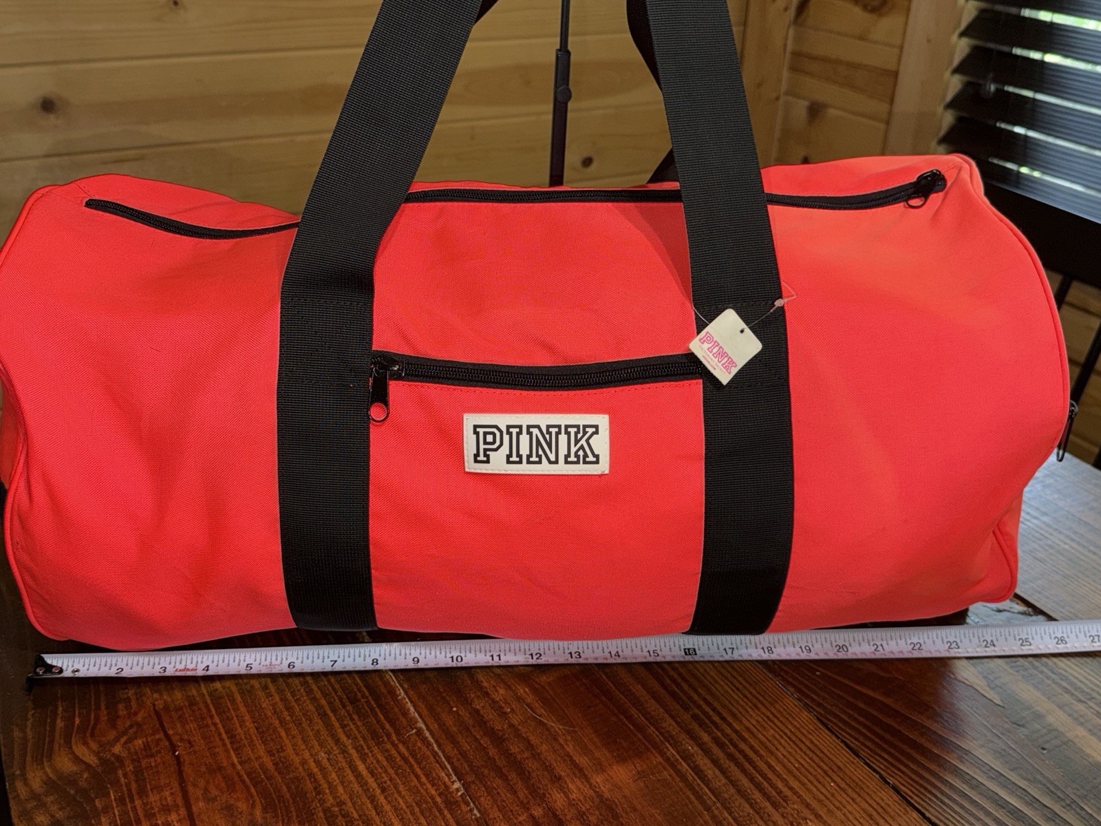 Victoria’s Secret PINK Gym Duffle Bag Neon Orange Ombré Logo Weekender Travel